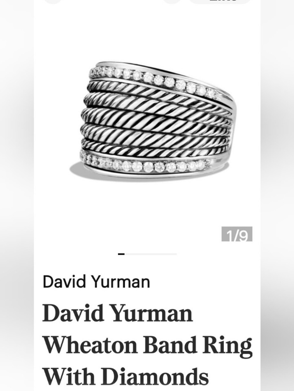 David Yurman Sterling Wheaton Band W/  Diamonds Ring